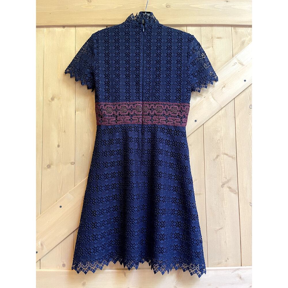 Sandro Paris Danny Lace Mini Dress Blue Red Size 1 - Picture 4 of 10